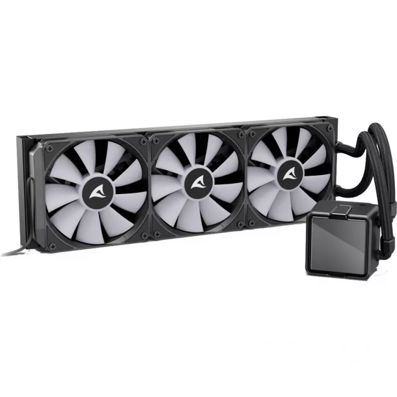 Universāls šķidruma CPU dzesētājs Sharkoon S100 ARGB – 360 mm radiators, melns