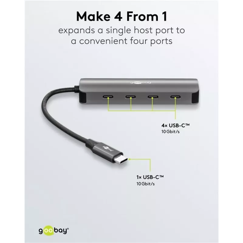 Goobay Slim 4-Port USB-Hub USB-C līdz 10 Gbit/s - -Plug> 4x (76565)