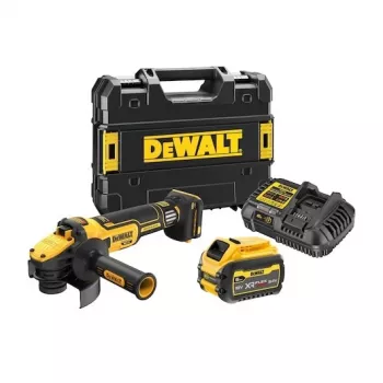 Grīdas pulētājs/slīpmašīna DeWalt DCG409VST1-QW — 18 V bezsuku, 6 Ah akumulators, 1550 W, 125 mm disks, līdz 9000 apgr./min