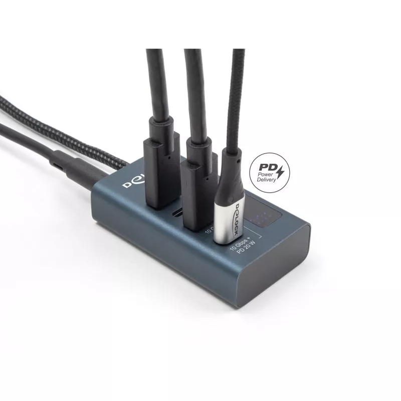 DeLOCK 64189 USB centrmezgls Type-C 10000 Mbit/s zils metāls