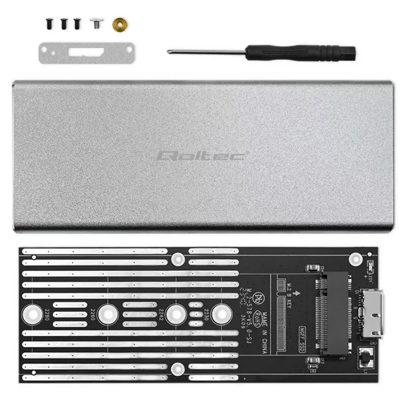 Alumīnija korpuss QOLTEC 51833 M.2 SSD, SATA uz USB 3.0, atbalsta līdz 2TB