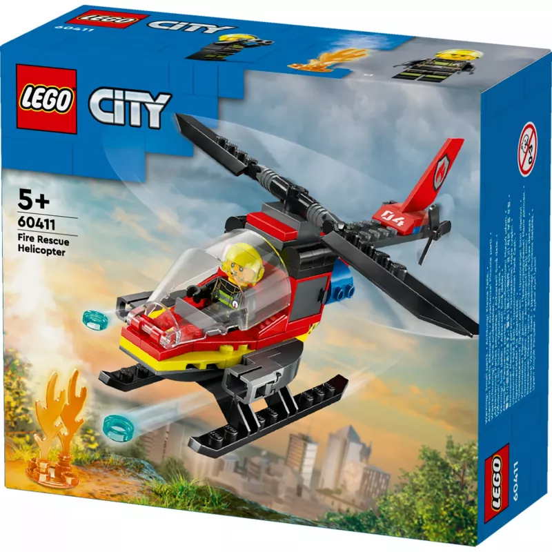 LEGO City Ugunsdzēsēju helikopters 60411 konstruktors, 85 detaļas, rotējoši lāpstiņas, 1 minifigūra, vecums 5+ (220×90×60 mm)