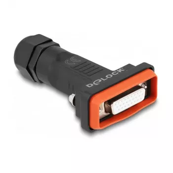 DeLOCK D-Sub HD 26 kontaktu sievišķais savienotājs IP67 ūdensizturīgs melns oranžs