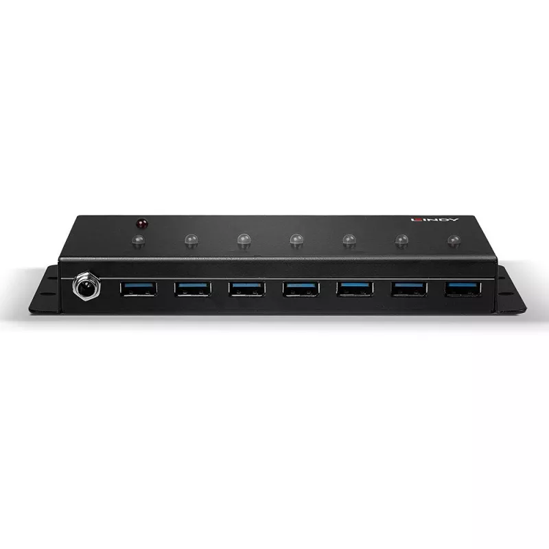 Lindy 7 pieslēgvietu USB 3.0 metāla centrmezgls, USB 3.2 Gen 1 (3.1 Gen 1) Type-A, 5000 Mbit/s, melns, 0.8 m, 185 mm, 75 mm