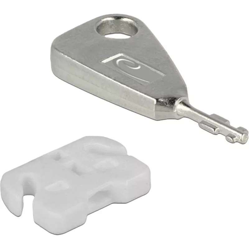 USB portu bloķētāju komplekts USB-A ligzdai, iespraužamā slēdzene balta/sudraba, 5x USB portu bloķētājs, 2x atslēga
