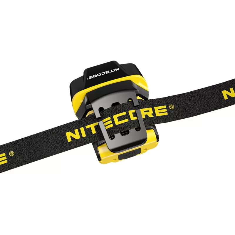 Galvas lukturītis Nitecore NU11 — 150 lm, IPX5, USB uzlādējams, 41 g, dzeltens/melns