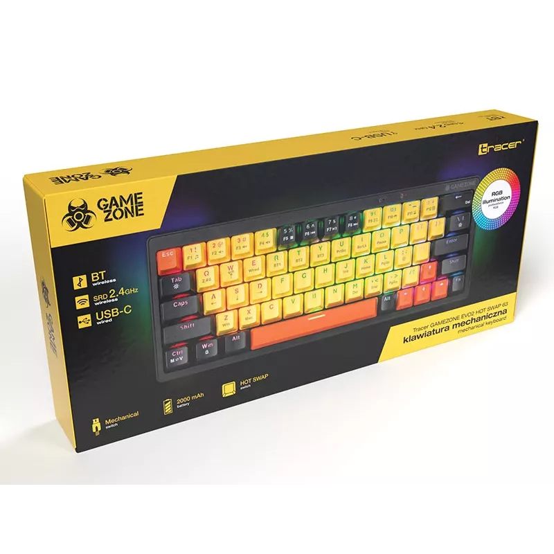 Mehāniskā tastatūra Tracer Gamezone EVO2 Hot Swap 63 (Dzeltena)