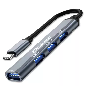 USB centrmezgls QOLTEC 53792, USB-C 3.1 uz 4 portiem (USB 3.0 x1, USB 2.0 x3)