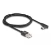 USB 2.0 kabelis, USB-A spraudnis > USB-C spraudnis (melns, 1 metrs, pītais, 90° leņķī)