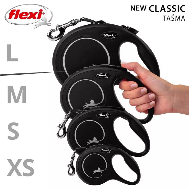 Flexi New CLASSIC 5 m melna suņa izvelkamā saite