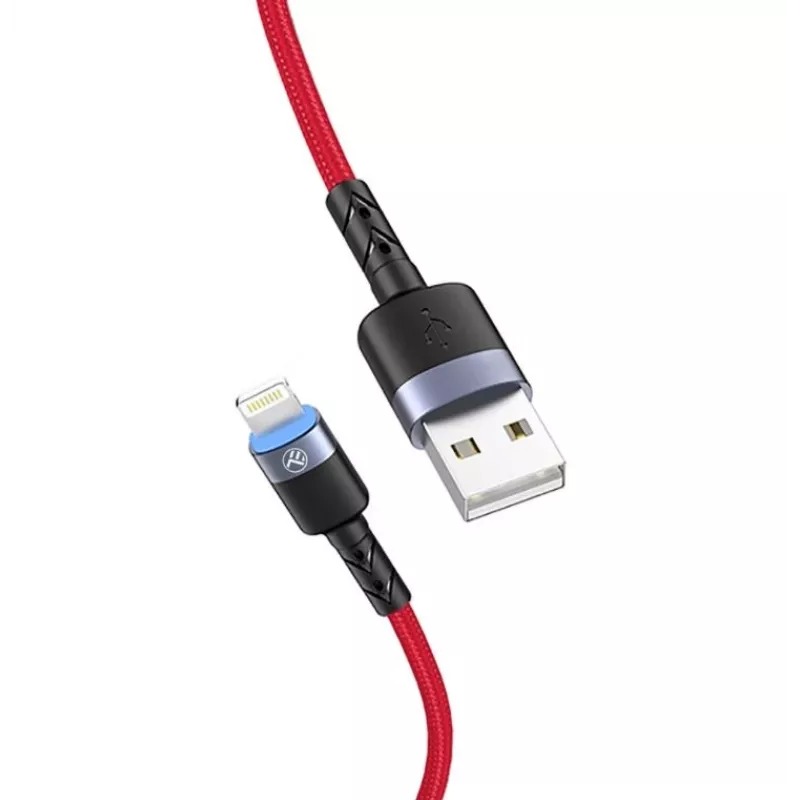 USB uz Lightning datu kabelis Tellur, 3A, 1,2 m, LED indikators, sarkans