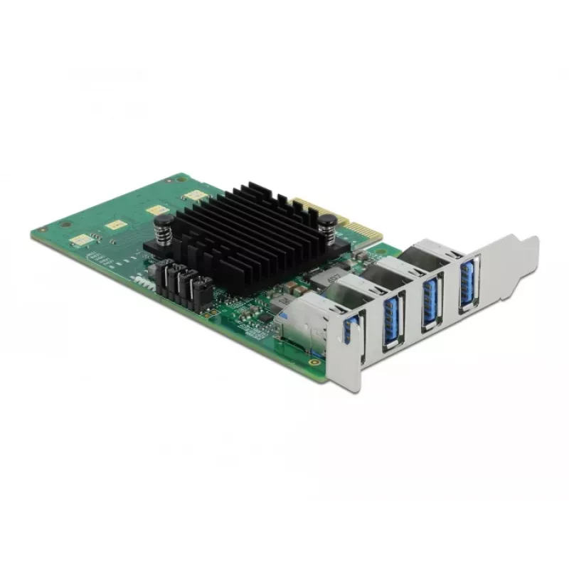 DeLOCK PCI Express x4 karte ar 4 ārējiem USB 3.0 četru kanālu portiem - zema profila formas faktors