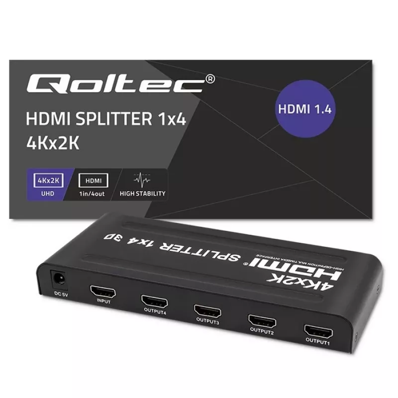 Qoltec 51798 Aktīvais HDMI sadalītājs 4 x HDMI 4K x 2K | 3.4Gb/s