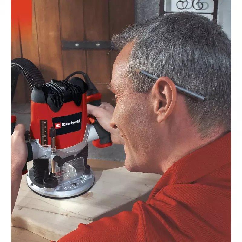 Einhell Oberfräse TE-RO 1255 E - 1200 W - Ø 6 und 8 mm - Drehzahlregelung - Parallelanschlag - Absaugadapter - inkl. Zubehör