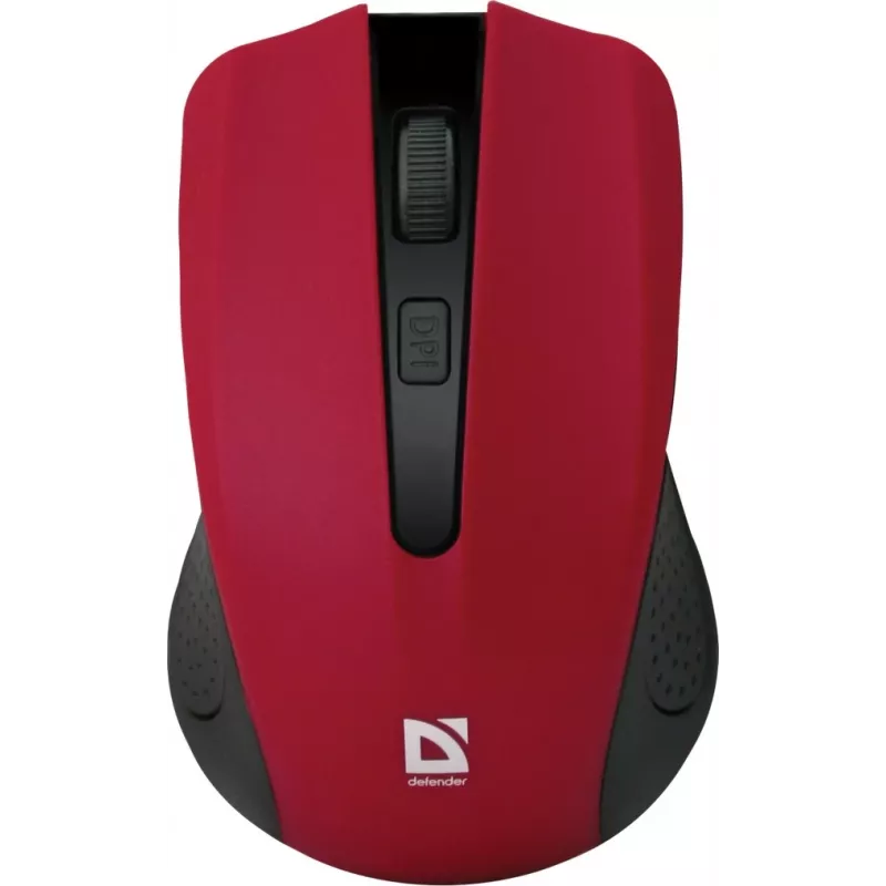 Bezvadu optiskā pele DEFENDER MM-935 RF — piemērota abām rokām, 1600 DPI, sarkana, RF USB uztvērējs, AAA baterijas