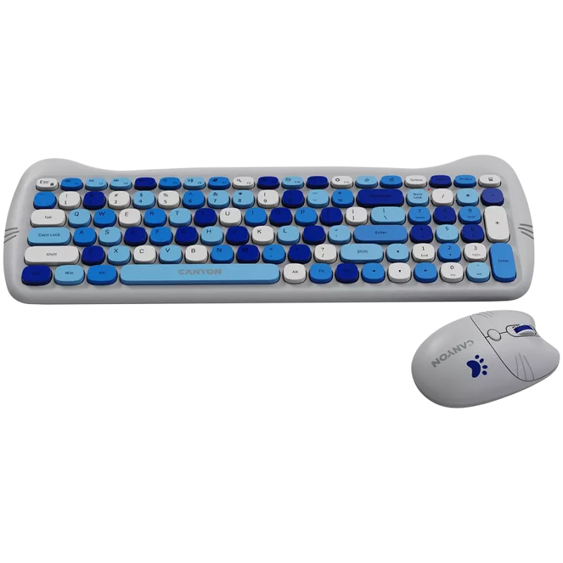 Bezvadu tastatūras un peles komplekts CANYON HSET-W6 Kitty Edition AAA AA Zils