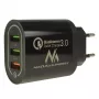 USB sienas lādētājs MACLEAN MCE479B — 3x USB pieslēgvietas, 18W kopējā izejas jauda, kompakts