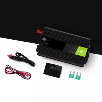 Strāvas pārveidotājs zaļa Cell INV03DE, 12V uz 230V, 500 W, 50 Hz, 30 A izeja, melns