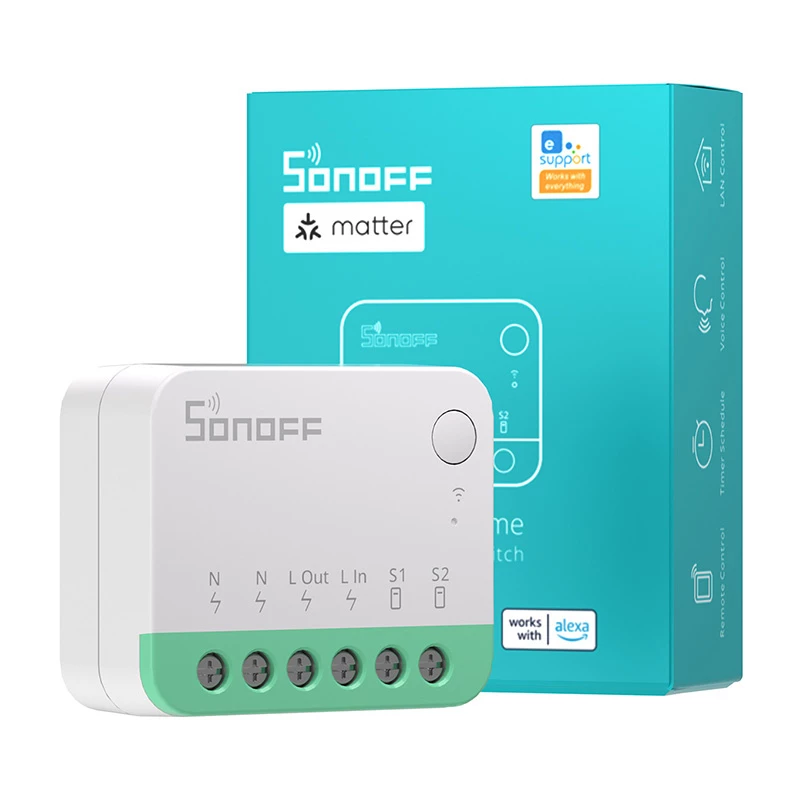 Sonoff MINIR4M Matter viedais Wi-Fi mini slēdzis (HomeKit, SmartThings, Home Assistant).