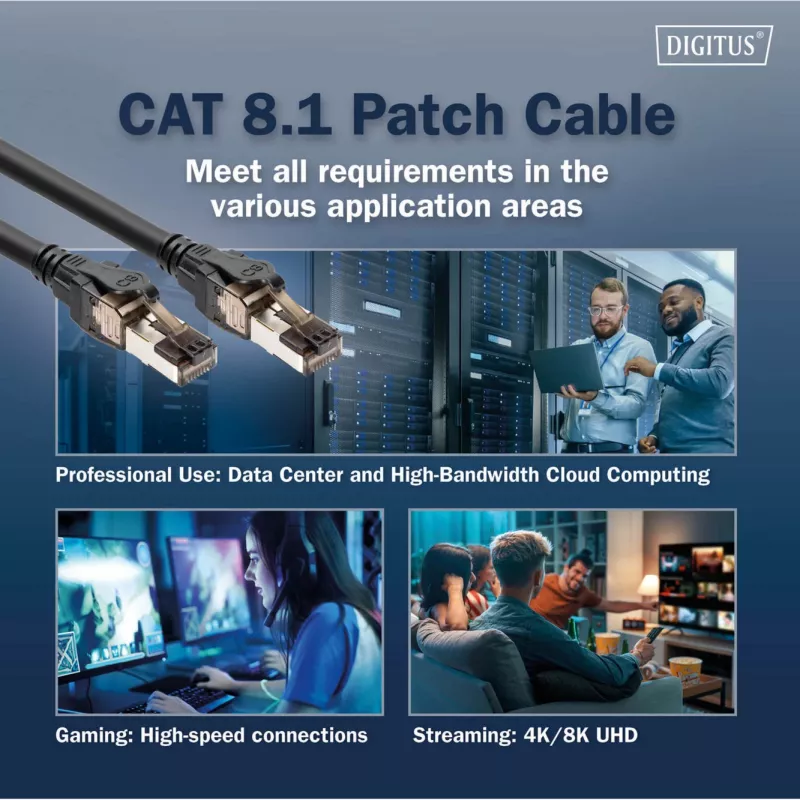komutācijas kabelis Digitus CAT 8.1 S/FTP RJ45 5m melns