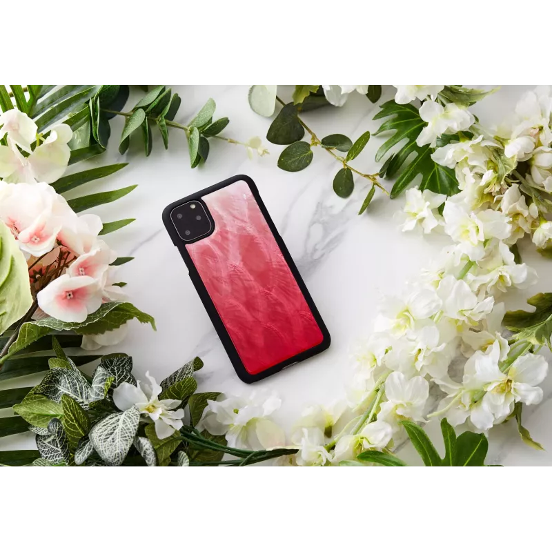 Viedtālruņa maciņš iKins iPhone 11 Pro Max — rozā ezers ar melnu apmali