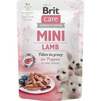 Mitrā kucēnu barība Brit Mini Puppy Lamb vienas porcijas paciņā 85 g mazām šķirnēm