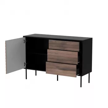 Kumode cama meble CORTINA 1D3S 120x40x81 cm, melna/valrieksta, 3 atvilktnes, skaidu plātne
