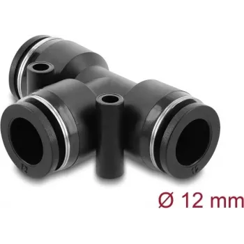 Pneimatiskais T veida savienotājs DELOCK 12 mm, ar iekšējo vītni, metāla/plastmasas korpuss, 58 mm, divi montāžas caurumi