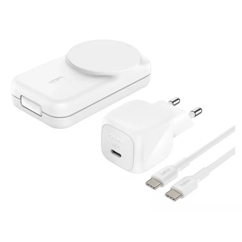 Iekštelpu lādētājs Belkin UltraCharge 25w Qi2 3in1 Magnetic Charger EU balta Square