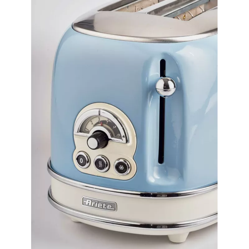 Ariete 155 Design 2 Slice Toaster ar sviestmaižu turētājiem, 6 grauzdēšanas līmeņi, 810 W, nerūsējošā tērauda korpuss, noņemama drupaču paplāte, pasteļzils