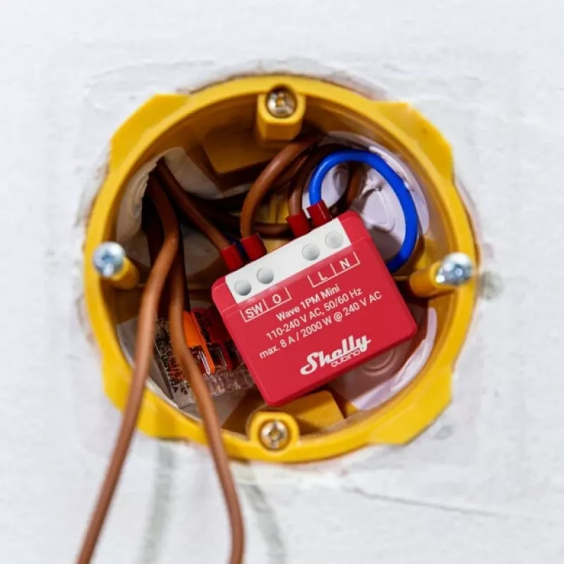 Shelly Qubino Wave 1PM Mini Z-Wave mērīšanas-pārslēgšanas izpildmehānisms Sarkans
