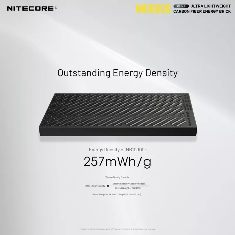 Pārnēsājams ārējais akumulators Nitecore NB10000 — 10000 mAh, USB‑A + USB‑C, 38 W kopējā izeja, pelēks