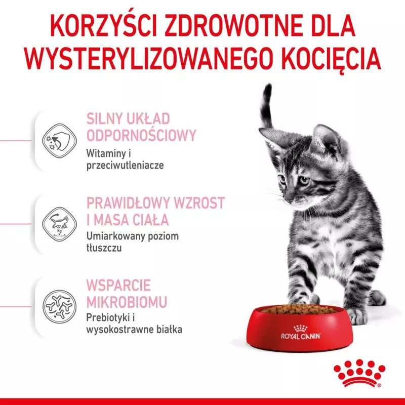 Sausā kaķu barība Royal Canin Kitten Sterilised 3,5 kg — mājputnu gaļa, 34% proteīnu, 12% tauku