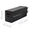 Qoltec 52382 GaN POWER PRO lādētājs | 1xUSB Type-C | 1xUSB A | 100W | 5-20V | 1.5-5A | PD | Melns