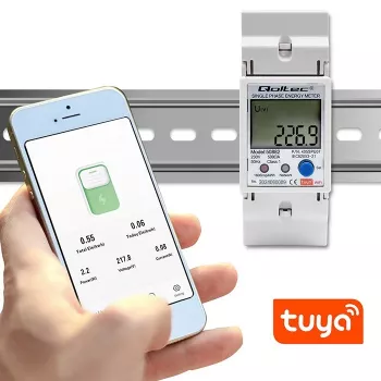 Qoltec 50882 Vienfāzes elektroniskais enerģijas patēriņa skaitītājs DIN sliedei | Wi-Fi | TUYA | 230V | LCD