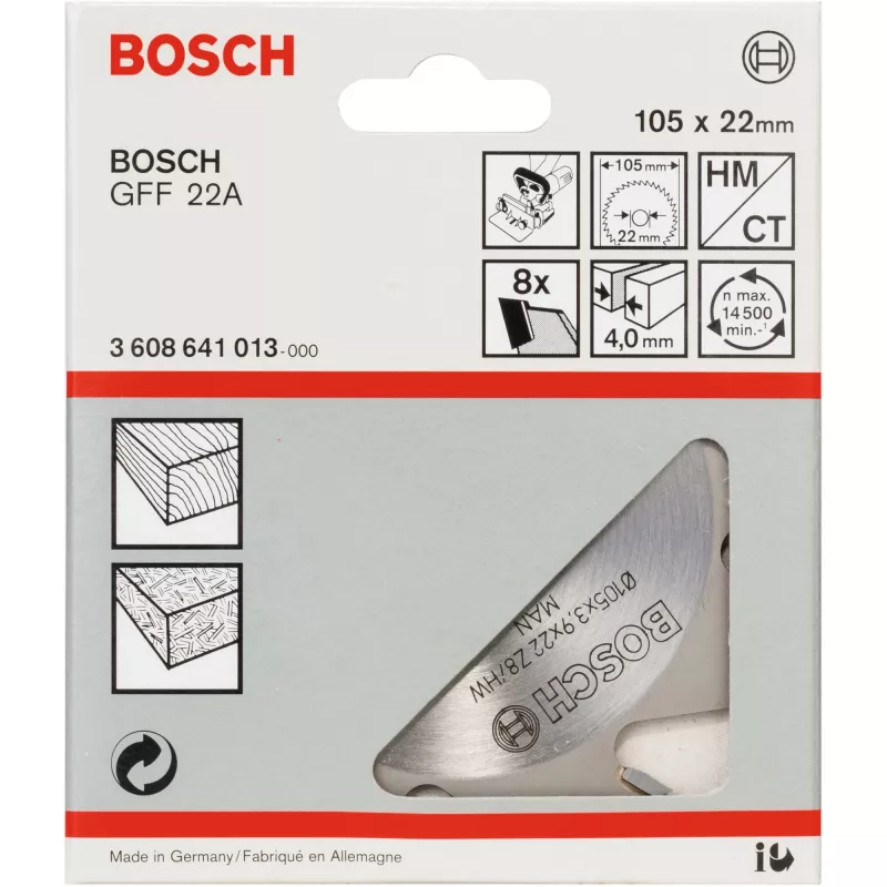 Bosch 3608641013 rievu frēze, 105 x 22 mm, 8 zobi, GFF 22 A