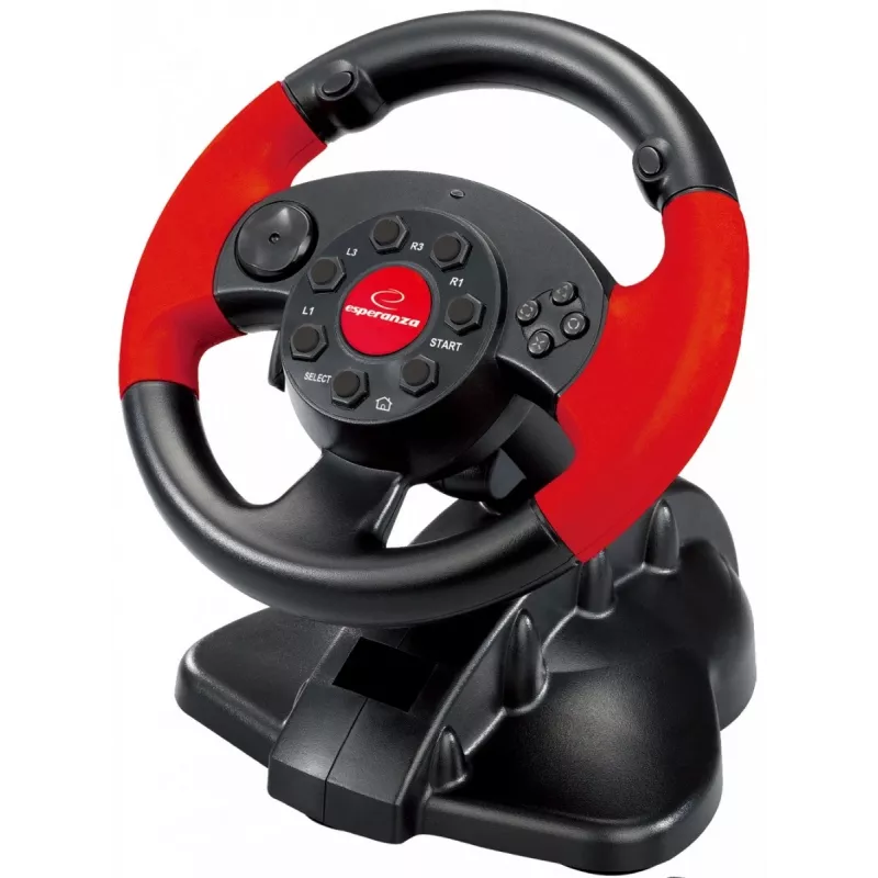 Stūres rats ESPERANZA EG103 spēļu kontrolieris — PC/PS2/PS3, 13 pogas, vibrācija, akselerometrs, melns/sarkans