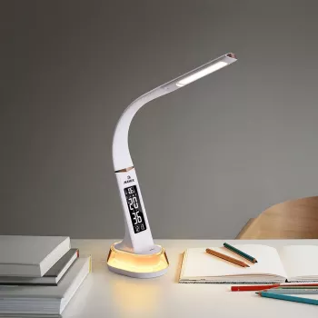 Galda lampa Hawk HW-LAMP05 balta LED regulējama — kompakta LED darba lampa ar regulējamu roku