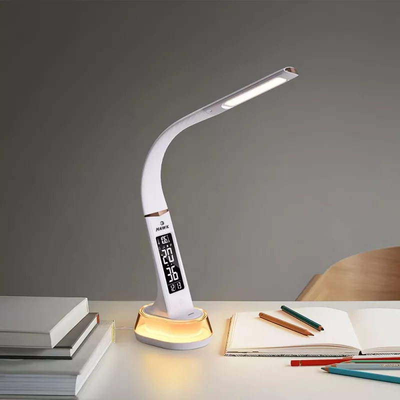 Galda lampa Hawk HW-LAMP05 balta LED regulējama — kompakta LED darba lampa ar regulējamu roku