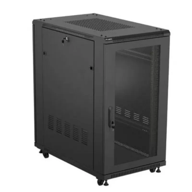 19 collu statīva skapis LANBERG FF01-6022-23B, 22U, 600×1000 mm, melns, perforētas durvis