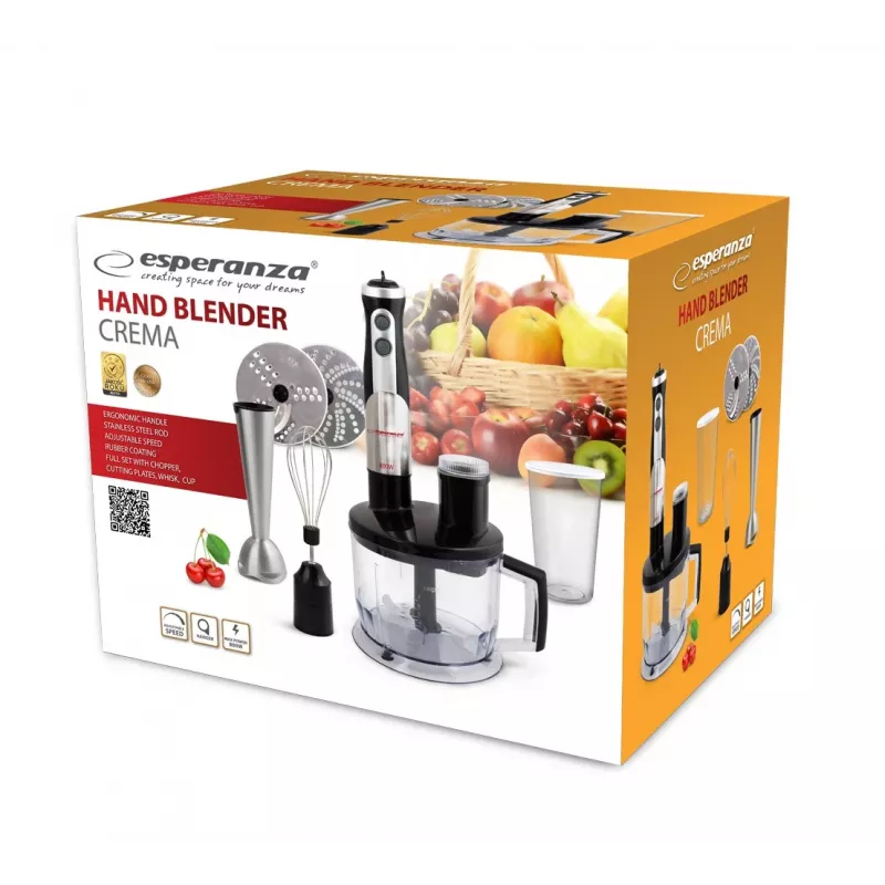 Esperanza EKM004 rokas blenderis 0,6 L, melns/sudrabs/caurspīdīgs, 800 W