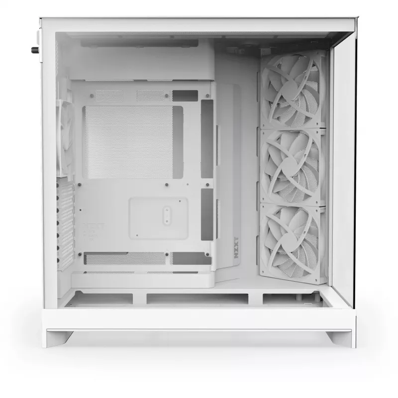 PC korpuss NZXT H9 Flow Midi Tower balts — ATX/EATX/Micro ATX/Mini-ITX, 3x140 mm priekšā, 1x120 mm aizmugurē, 2x3,5 collu un 6x2,5 collu nodalījumi, rūdīts stikls