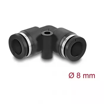 Pneimatiskais savienotājs DELOCK 8 mm 90° leņķī ar montāžas caurumu, melns, metāls/plastmasa, iekšējā vītne, 30 mm