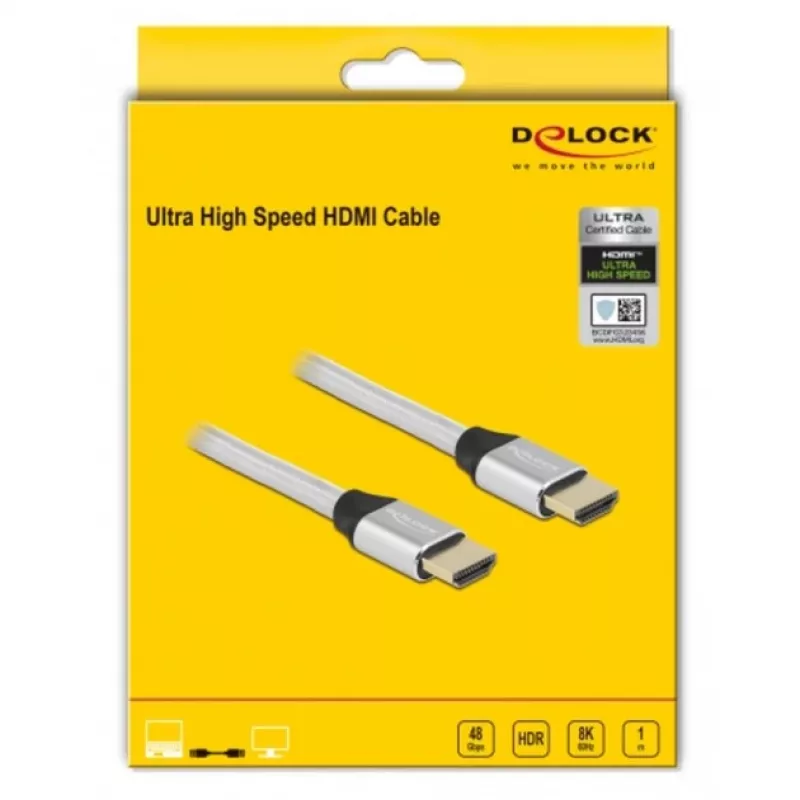HDMI kabelis DeLOCK Ultra High Speed 48 Gbps 8K 60 Hz Sudraba 1 m