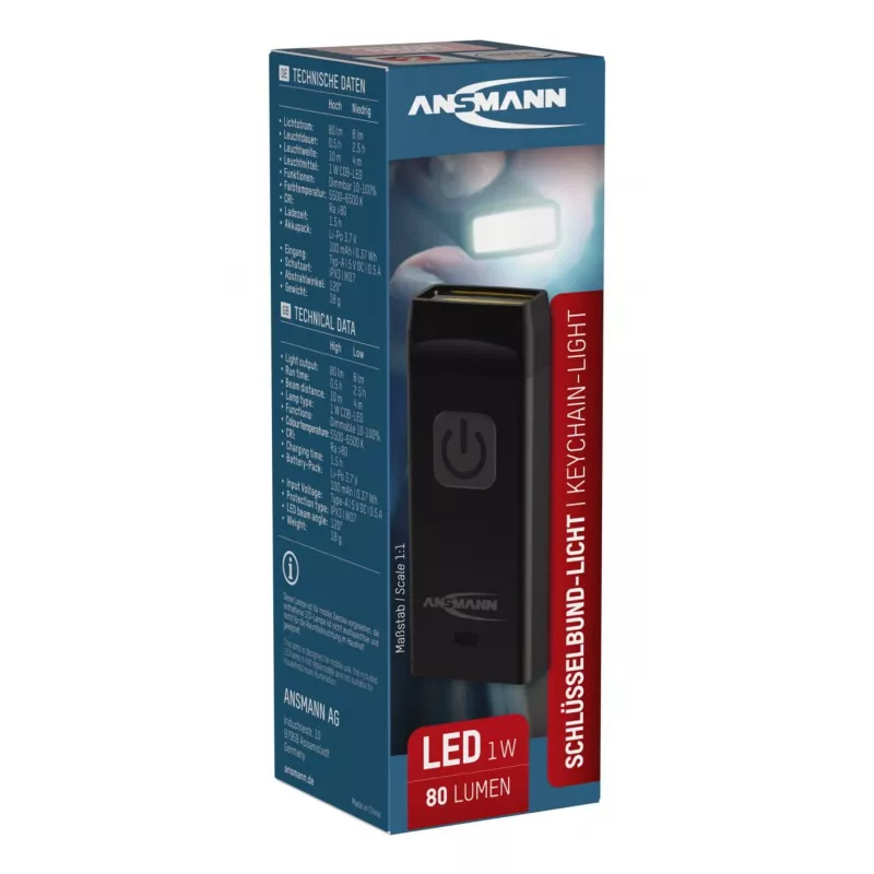 Atslēgu piekariņa lukturītis Ansmann COB LED 80 lm