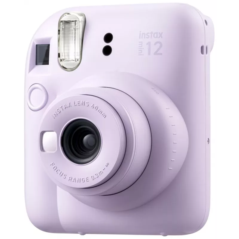 Momentānās drukas fotoaparāts Fujifilm Instax Mini 12 violeta — bilde 86×54 mm, filma 62×46 mm, fokusa attālums 60 mm
