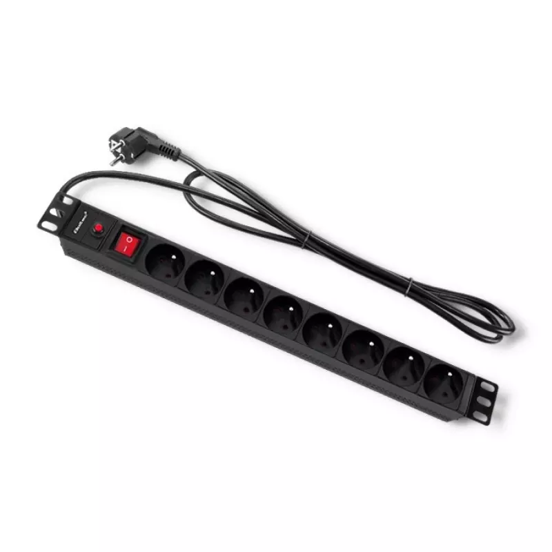 Qoltec 53996 Strāvas sadalītājs RACK 19 | 1U | 16A | PDU | 8xFRENCH | 2m