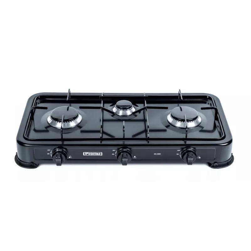 Gāzes plīts virsma PROMIS KG300C, 3 degļi, manuālas grozāmas vadības ierīces, melna plīts virsma, 580×310×110 mm