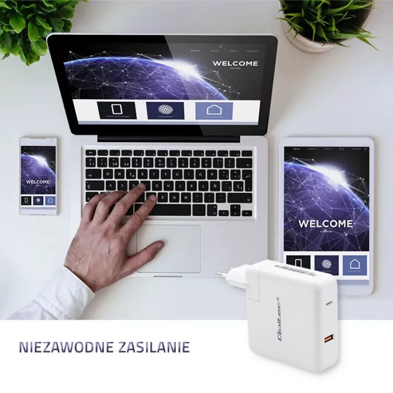 Qoltec GaN lādētājs FAST 108W | 5-20V | 3-4.7A | USB C | Balts