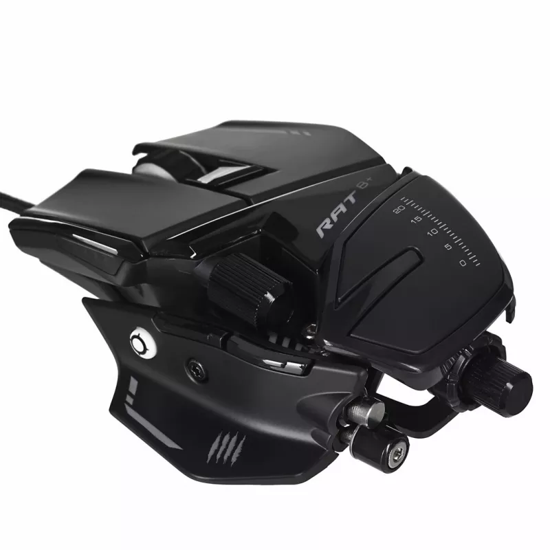 Spēļu pele Mad Catz R.A.T. 8+ — labā roka, optiskā, 16000 DPI, 11 pogas, USB Type-A, 145 g